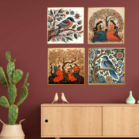 Set of Four Wall Paintings for Wall Dacoration Golden Framed Wall Paintings for Living Room & Bedroom Wall Art for Home Decoration & Office Wall Décor (13x10 inch CH-GD4-8)